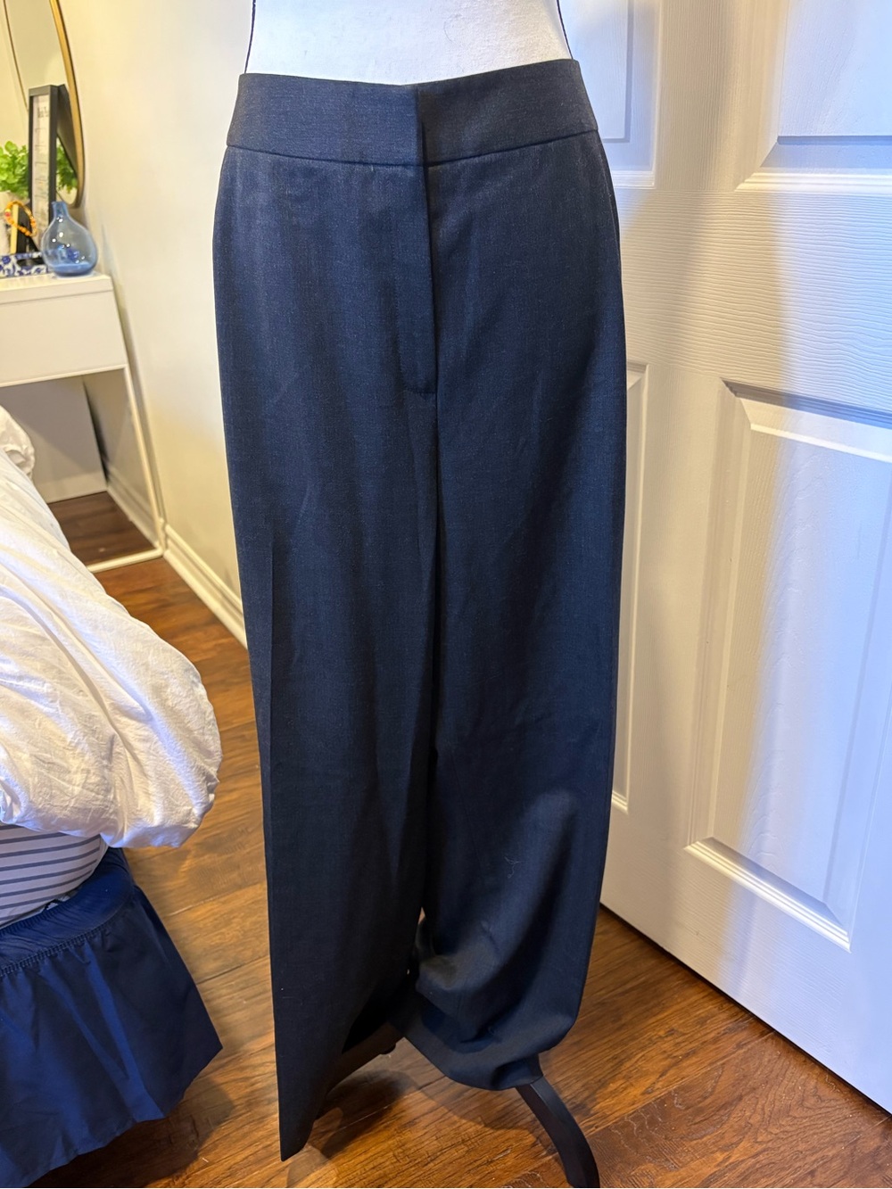 Lafayette 148 New York Charcoal Grey Wool Blend Wide Leg Trousers Size 22